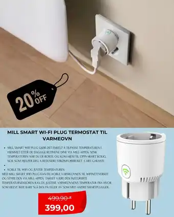 Clas Ohlson Mill smart wi-fi plug termostat til varmeovn tilbud