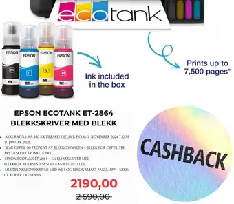 Clas Ohlson Epson ecotank et-2864 akkurat nå: få 550 kr tilbake! gjelder f.o.m. 1. november 2024 t.o.m. tilbud