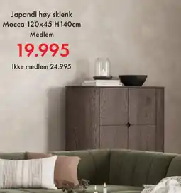 Fagmøbler Japandi høy skjenk Mocca 120x45 H140cm tilbud