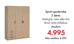 Fagmøbler Sprint garderobe 3 dører tilbud