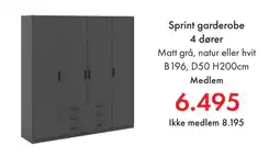 Fagmøbler Sprint garderobe 4 dører tilbud