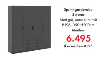 Fagmøbler Sprint garderobe 4 dører tilbud