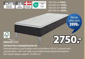 JYSK SPONGI PB12 RAMMEMADRASS tilbud