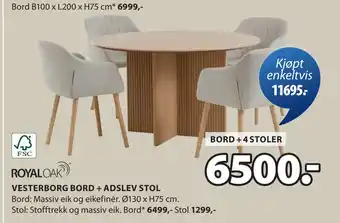 JYSK VESTERBORG BORD + ADSLEV STOL tilbud