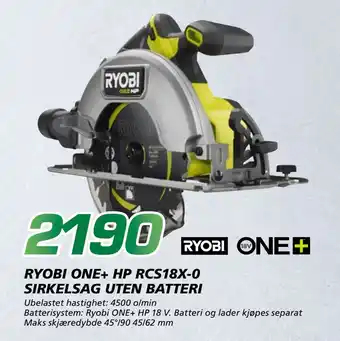 Coop Byggmix RYOBI ONE+ HP RCS18X-0 SIRKELSAG UTEN BATTERI tilbud