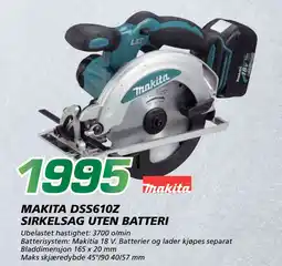 Coop Byggmix MAKITA DSS610Z SIRKELSAG UTEN BATTERI tilbud