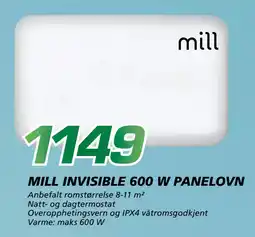 Coop Byggmix MILL INVISIBLE 600 W PANELOVN tilbud