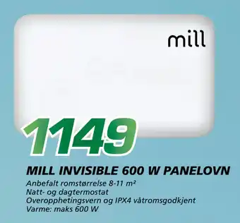 Coop Byggmix MILL INVISIBLE 600 W PANELOVN tilbud