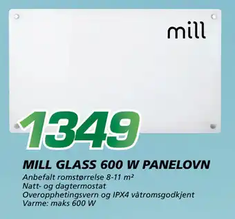 Coop Byggmix MILL GLASS 600 W PANELOVN tilbud