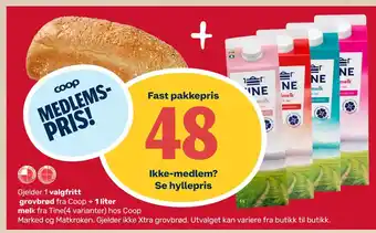 Coop Marked 1 valgfritt grovbrød fra Coop + melk fra Tine tilbud