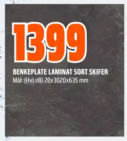 Obs Bygg BENKEPLATE LAMINAT SORT SKIFER tilbud