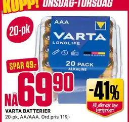 Europris VARTA BATTERIER tilbud