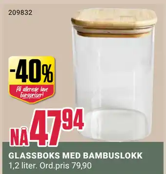 Europris GLASSBOKS MED BAMBUSLOKK tilbud