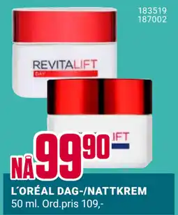 Europris L´ORÉAL DAG-/NATTKREM tilbud