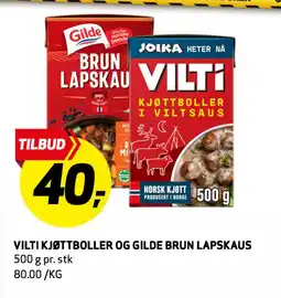 Bunnpris VILTI KJØTTBOLLER OG GILDE BRUN LAPSKAUS tilbud