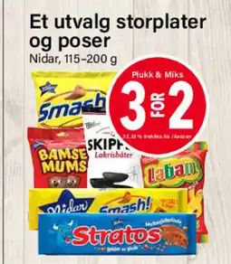 Nærbutikken Et utvalg storplater og poser tilbud