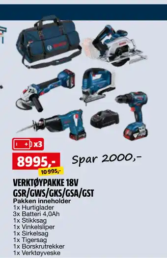 Bauhaus VERKTØYPAKKE 18V GSR/GWS/GKS/GSA/GST tilbud