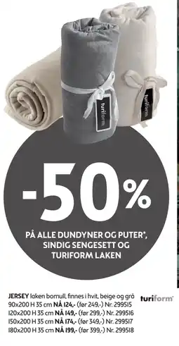 Bohus 50% PÅ ALLE DUNDYNER OG PUTER*, SINDIG SENGESETT OG TURIFORM LAKEN tilbud