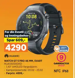 POWER WATCH GT 5 PRO 46 MM, SVART tilbud