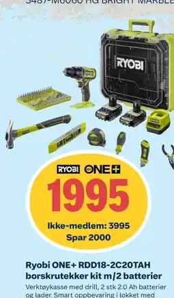 Coop Obs Ryobi ONE+ RDD18-2C20TAH borskrutekker tilbud