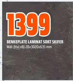 Coop Obs Benkeplate laminat sort skifer mål: (hxlxb) 28x3020x635 mm tilbud