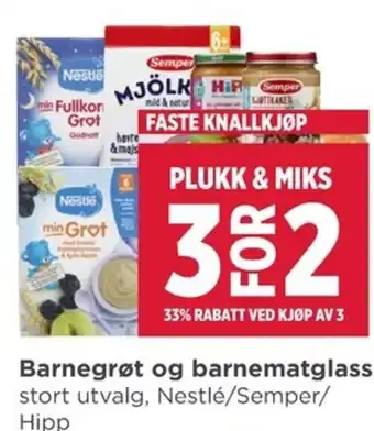 Meny Barnegrøt og barnematglass stort utvalg, Nestlé/Semper/ Hipp tilbud