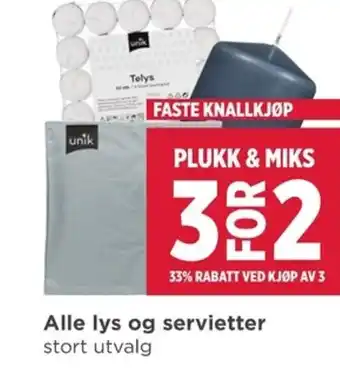 Meny Alle lys og servietter tilbud