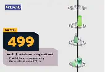 Megaflis Wenko Prea teleskopstang matt sort tilbud