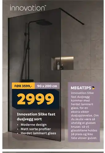 Megaflis Innovation Silke fast dusjvegg sort tilbud