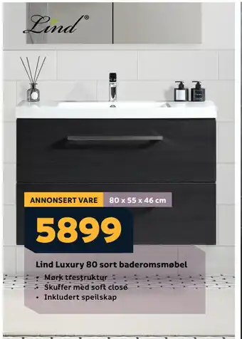 Megaflis Lind Luxury 80 sort baderomsmøbel tilbud