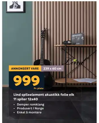 Megaflis Lind spileelement akustikk folie eik 11 spiler 12x40 tilbud