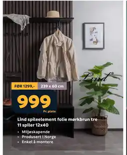 Megaflis Lind spileelement folie mørkbrun tre 11 spiler 12x40 tilbud