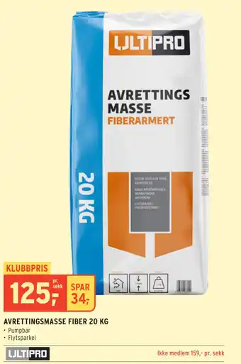 Montér AVRETTINGSMASSE FIBER 20 KG tilbud