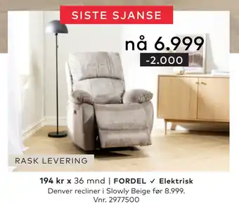 Skeidar Denver recliner tilbud