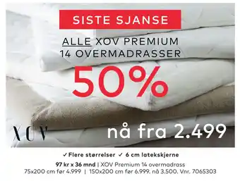 Skeidar XOV Premium 14 overmadrass 75x200 cm tilbud