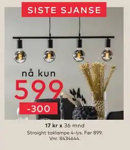 Skeidar Straight taklampe 4-lys tilbud