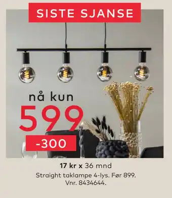 Skeidar Straight taklampe 4-lys tilbud