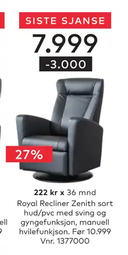 Skeidar Royal Recliner Zenith sort hud/pvc tilbud