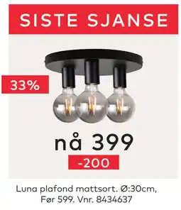 Skeidar Luna plafond mattsort tilbud