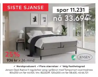 Skeidar Jensen Opal Aqtive II regulerbar seng tilbud