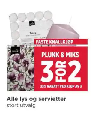 Meny Alle lys og servietter stort utvalg tilbud