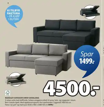 JYSK MARSLEV SOVESOFA MED SJESELONG tilbud