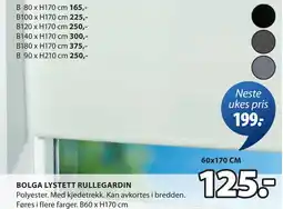 JYSK BOLGA LYSTETT RULLEGARDIN tilbud