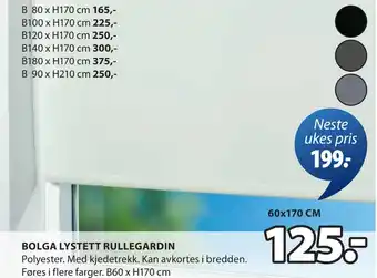 JYSK BOLGA LYSTETT RULLEGARDIN tilbud