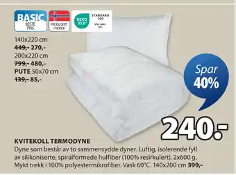 JYSK KVITEKOLL TERMODYNE tilbud