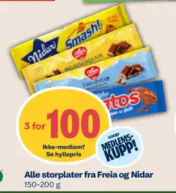 Coop Mega Alle storplater fra Freia og Nidar tilbud