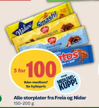 Coop Mega Alle storplater fra Freia og Nidar tilbud