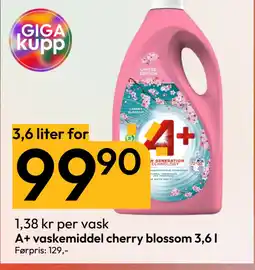 Gigaboks A+ vaskemiddel cherry blossom 3,6 l tilbud