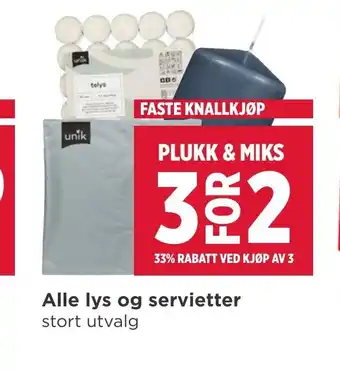 Meny Alle lys og servietter stort utvalg tilbud