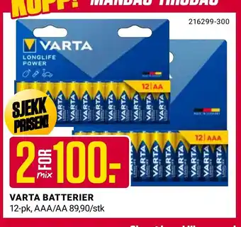 Europris VARTA BATTERIER tilbud